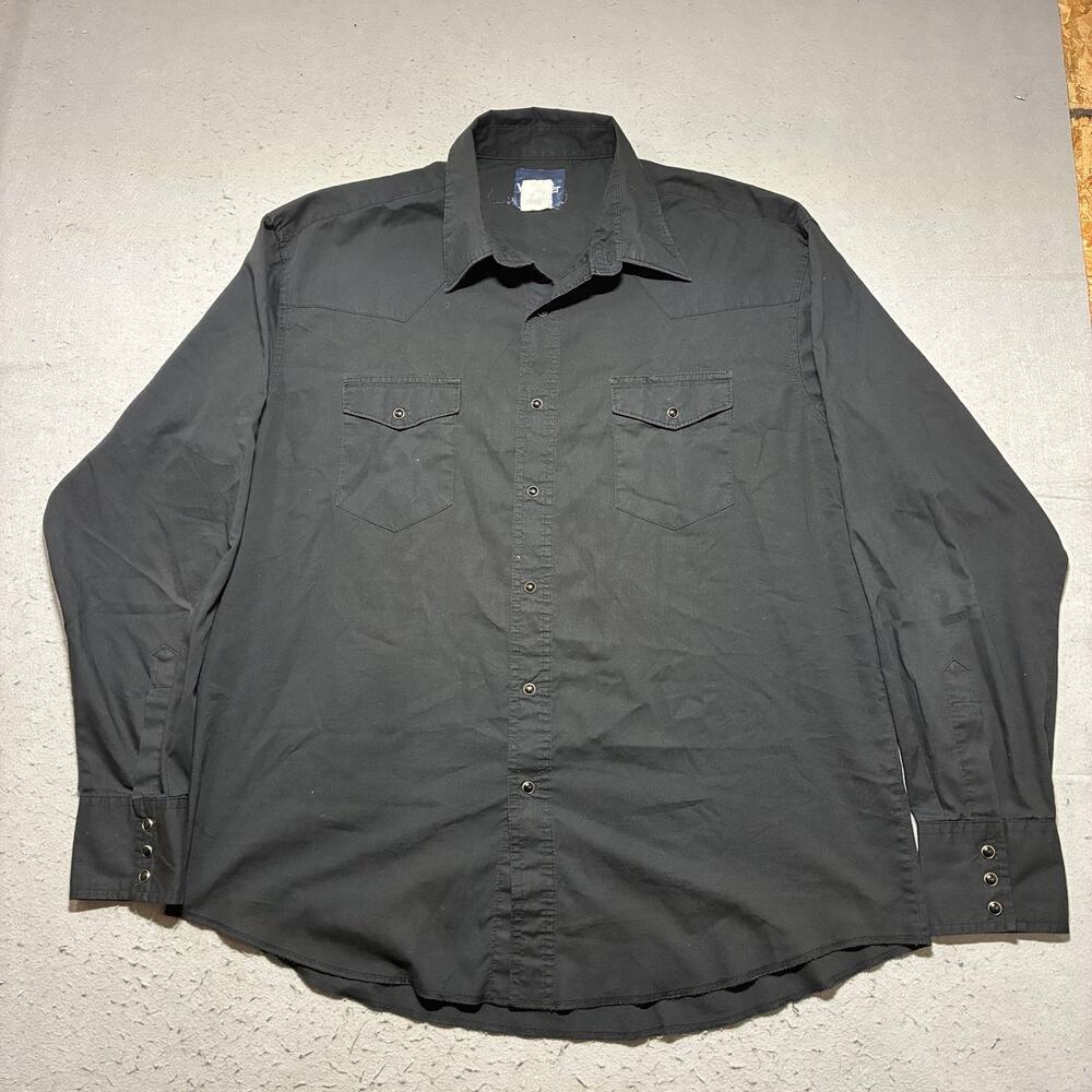 Vintage Wrangler Western Shirt Mens XL All Black Pearl Snaps Cowboy Rodeo